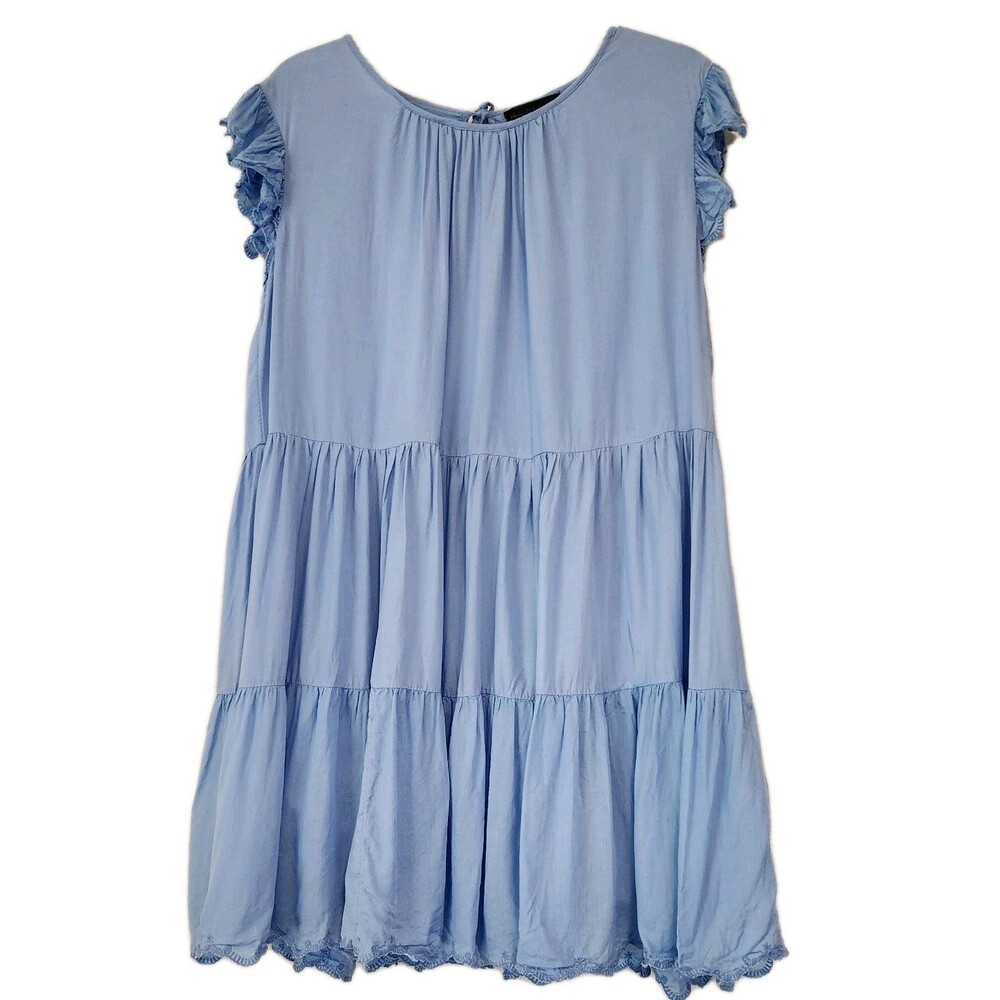 HOUSE OF HARLOW 1960 Light Blue Ruffle Babydoll Dress Tiered Women Size Small